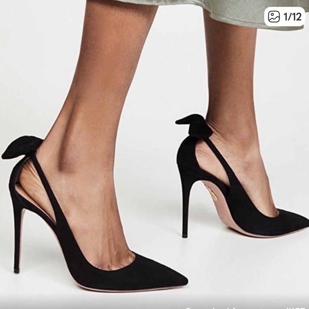 Aquazzura Black Suede Deneuve Stiletto Heels